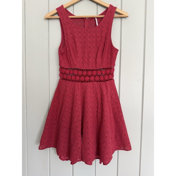 Free People Daisy Waist Sleeveless Fit & Flare Lace Dress 2 Red Skater - Picture 1 of 5